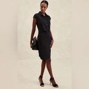 NWTBanana Republic CAP-SLEEVE KNEE-LENGTH DRESS BLACK Size Large